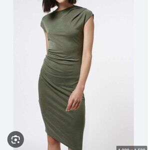 Topshop Asymmetric Modern Slinky Midi Dress in Olive Green Size 4 / Medium